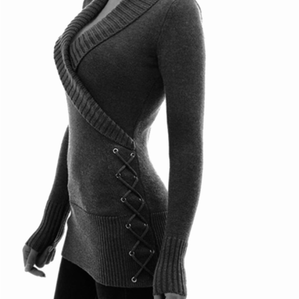 Venus side lace-up shawl sweater tunic gray new in original packaging